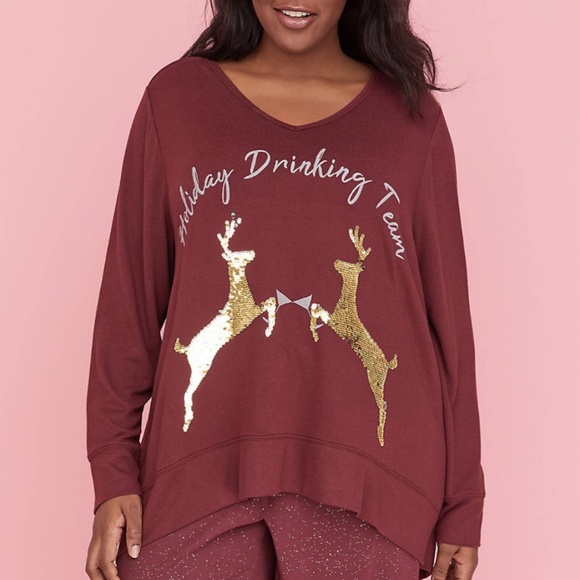 Lane Bryant Other - New Lane Bryant sequin deer drinking sleep top